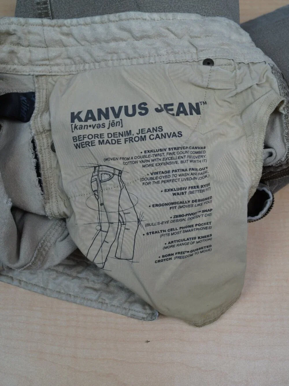 Kuhl Kanvus Jeans Khaki Stretch Canvas Articulated Knees Hiking Mens 36 x 31